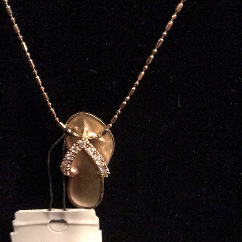 Cookie Lee Gold Tone CZ Flip Flop Necklace
